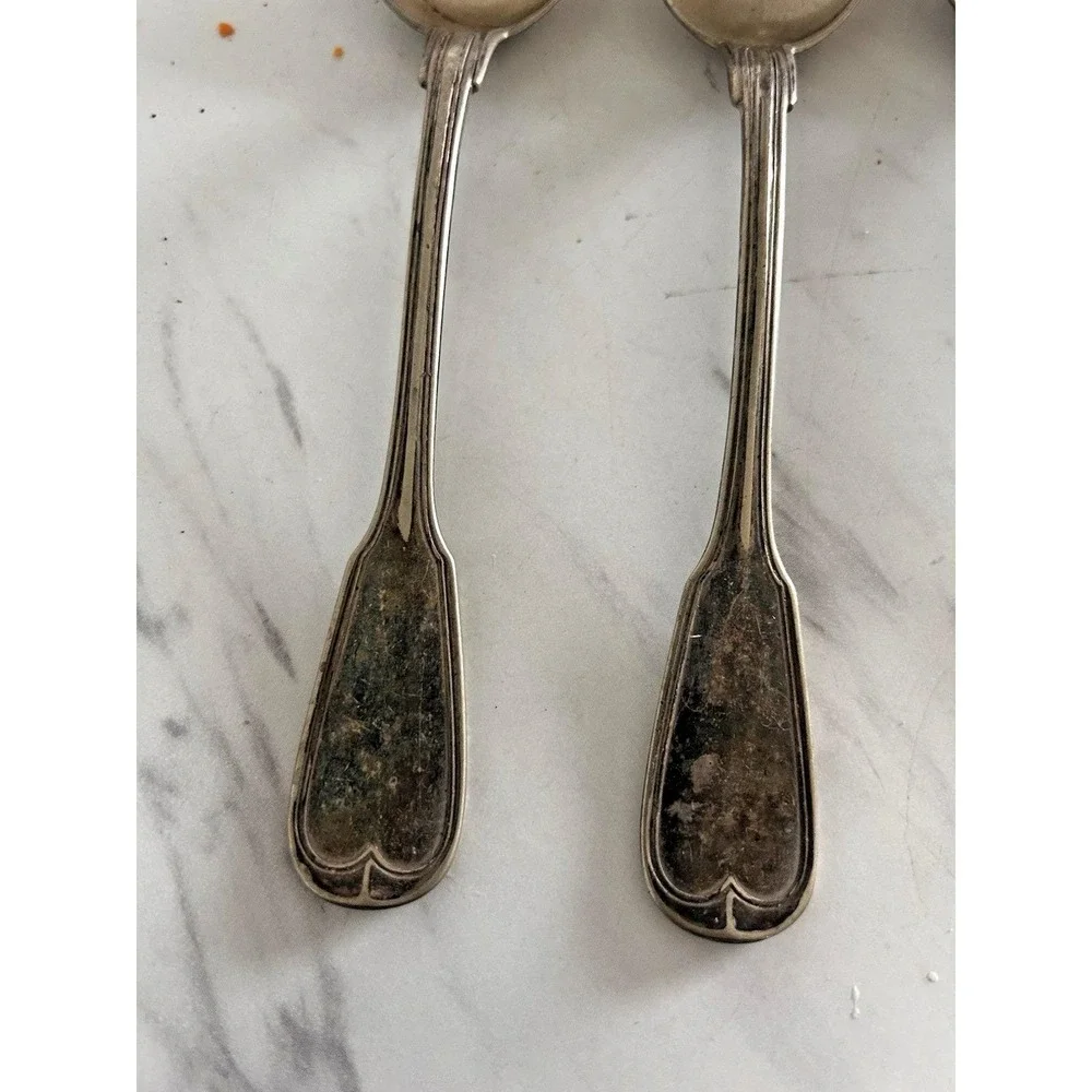 Antique Christofle France Silver Plated Dinner Serving Spoons Lot of 4 Fiddle A